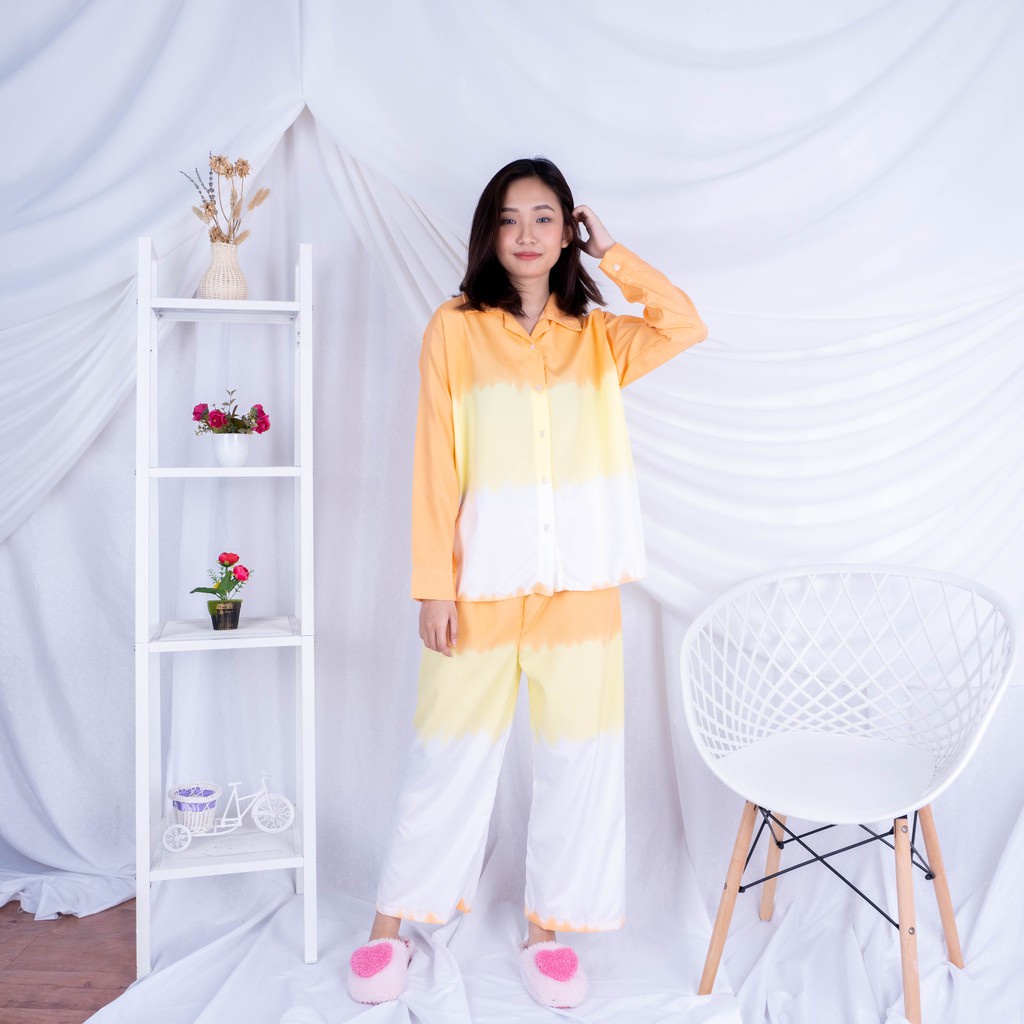 Galaxy Longsleeve Set - Baju Tidur Tie Dye Set / Daily Set / Piyama Kemeja Set PP Fit XL-PYM PP GRADASI KNG