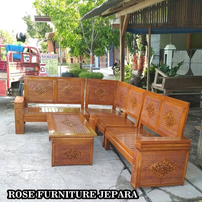 set Kursi Sudut Minimalis Kayu Jati Mebel Jepara