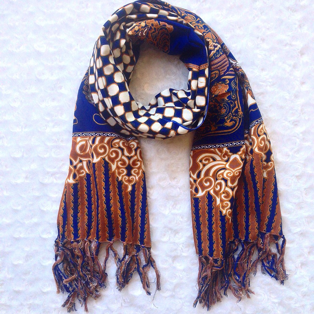 Omah Etnik Syal Scarf Batik Motif Wayang Mix Papan Catur 04-Biru