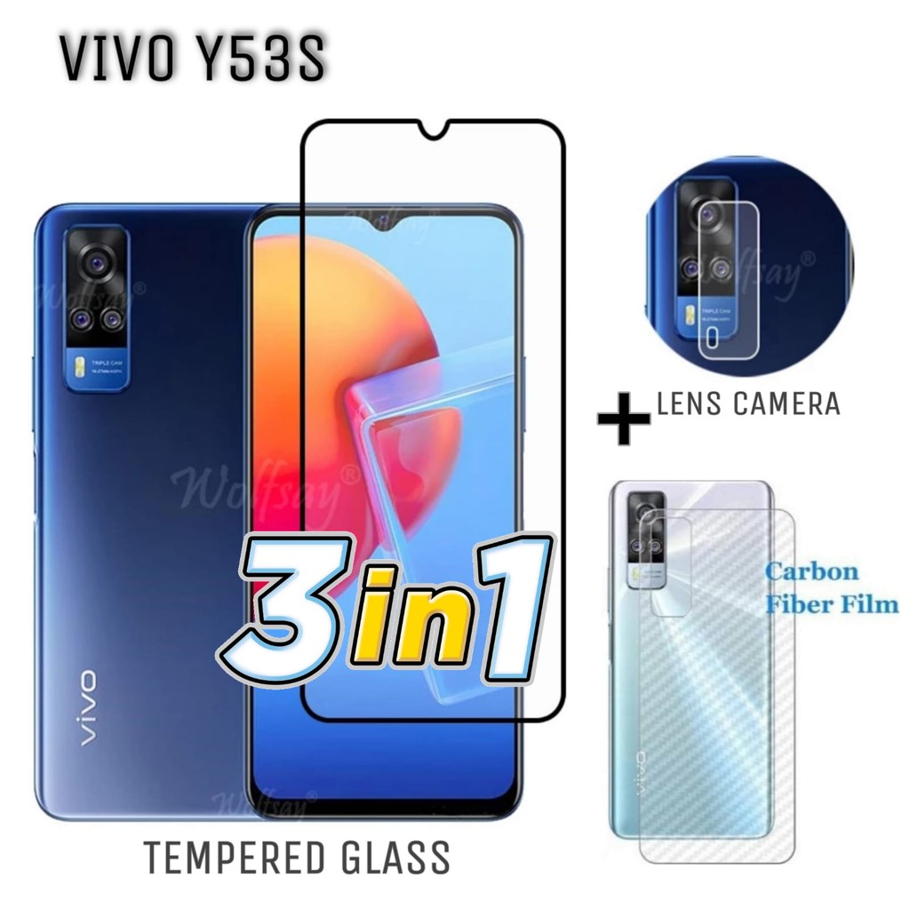Tempered Glass Layar VIVO Y53S Free Tempered Glass Camera dan Skin Carbon