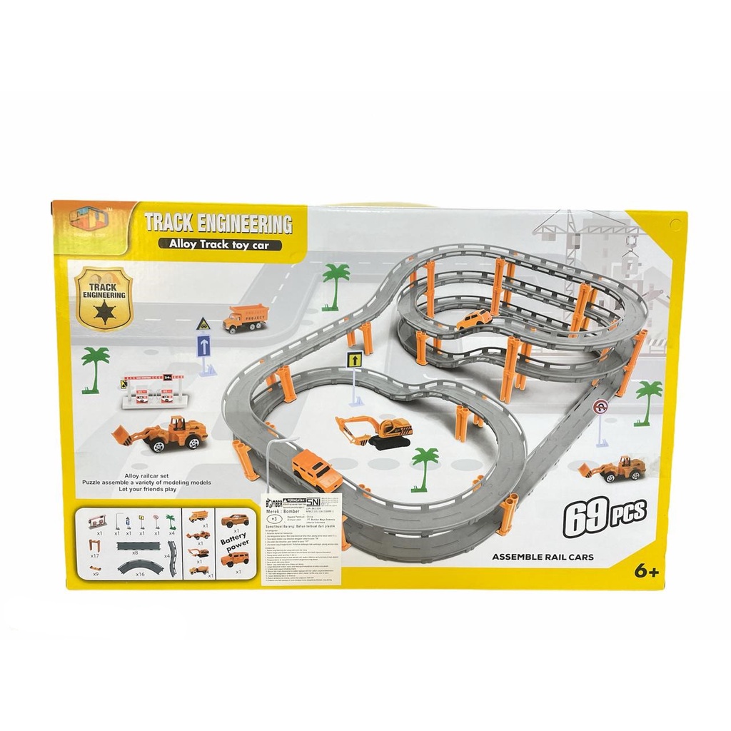 Mainan Anak Track Engineering Alloy Track Toy Car 69 Pcs Diecast Set Mainan Anak