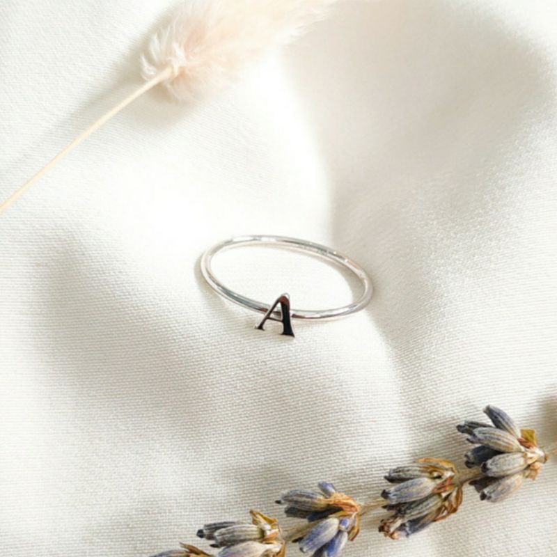 Cincin Huruf Inisial Alfabet putih Wanita Korea Ring Gold Emas asli