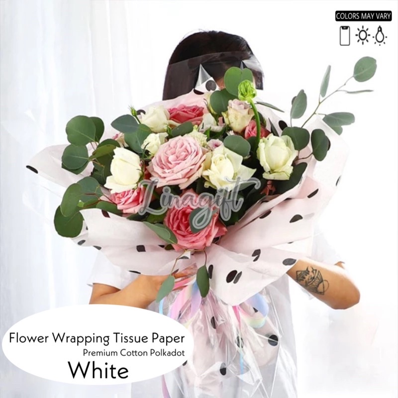 ( 5 Lembar ) PREMIUM COTTON POLKADOT - FLOWER WRAPPING TISSUE PAPER WATERPROOF - KERTAS TISU BUNGA ONDE DOT RANGKAIAN BUKET FLORIST