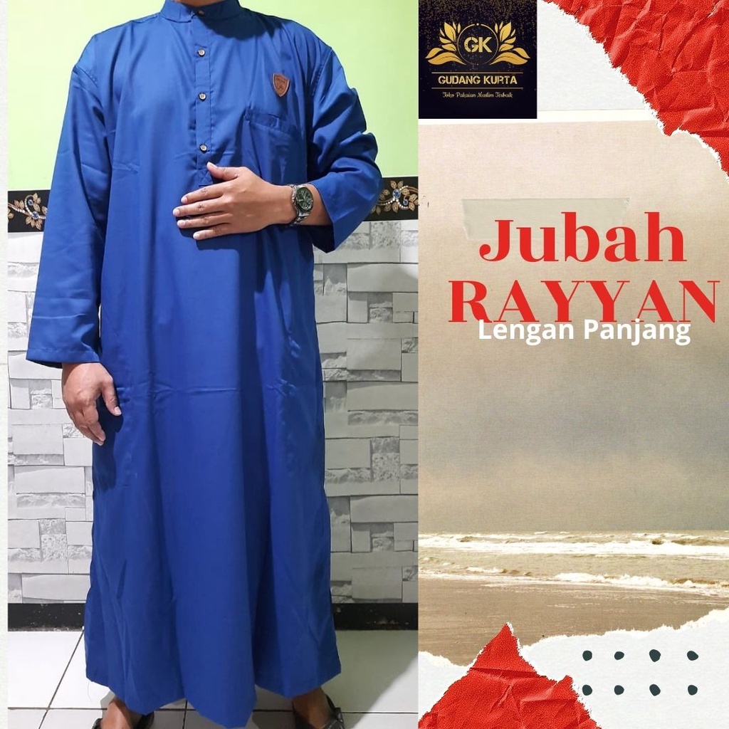 Gamis Jubah Pria Dewasa AR RAYYAN Fashion Muslim Pria Arab Putih Lengan Panjang Bahan Toyobo GK0