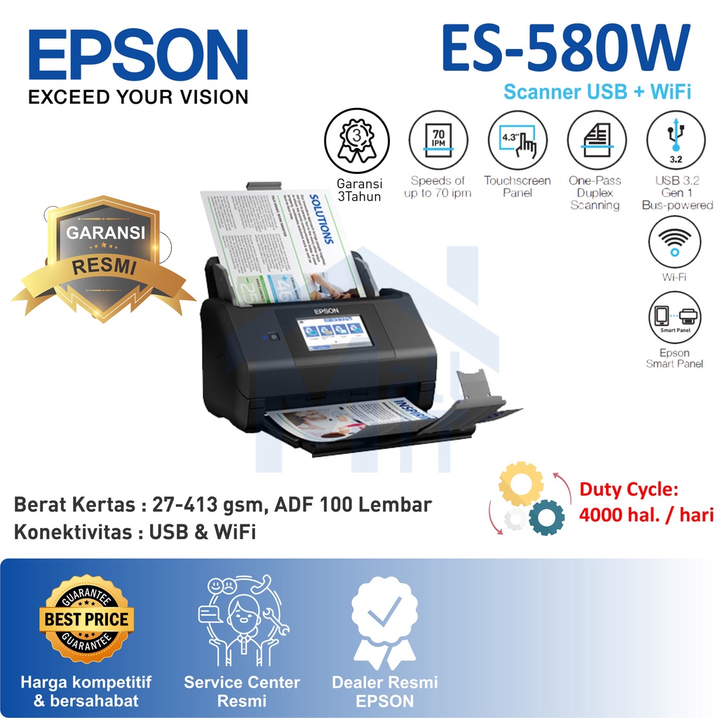 (PACKING KAYU) Scanner Epson ES-580W ES580W ES 580W ES 580 W A3 WiFI Garansi Resmi