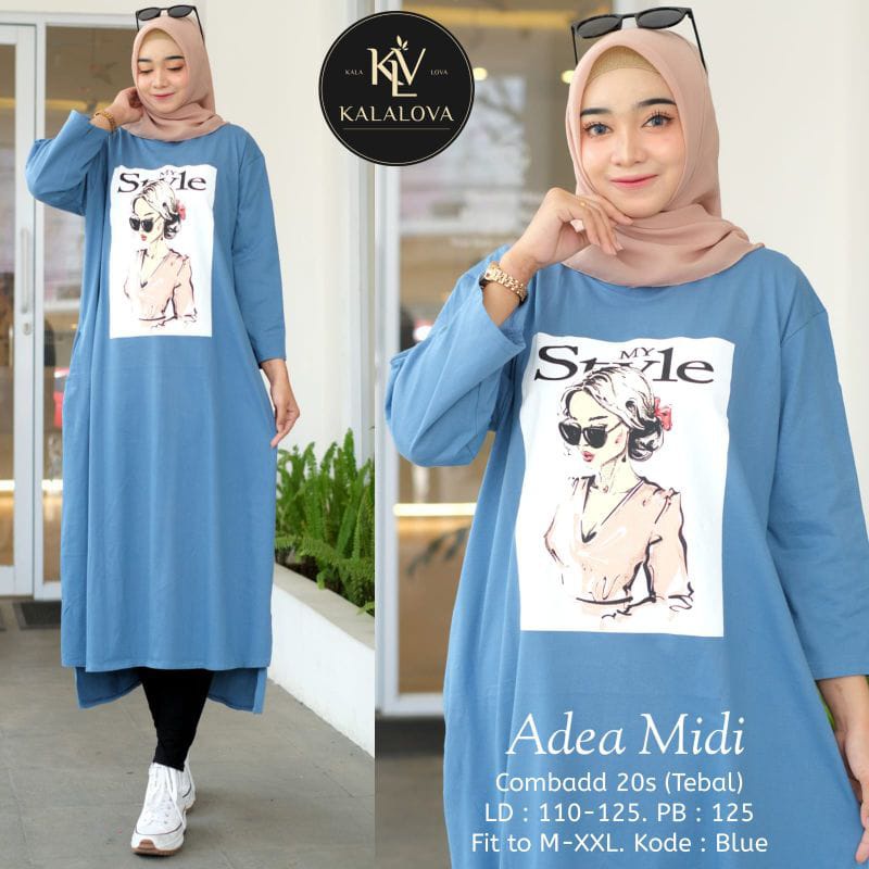 ADEA MIDI DRESS BAHAN KAOS KATUN COMBED 23s APLIKASI SABLON  LD 100 - 120 CM UKURAN S M L XL XXX MIDI DRESS LEBARAN TERBARU 2023 KEKINIAN DRESS HITAM JUMBO LONG TUNIK KOREAN STYLE