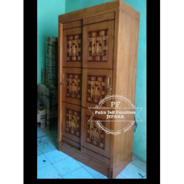 Almari pakaian minimalis pintu 2 sliding lemari pakaian kayu jati Jepara Promo