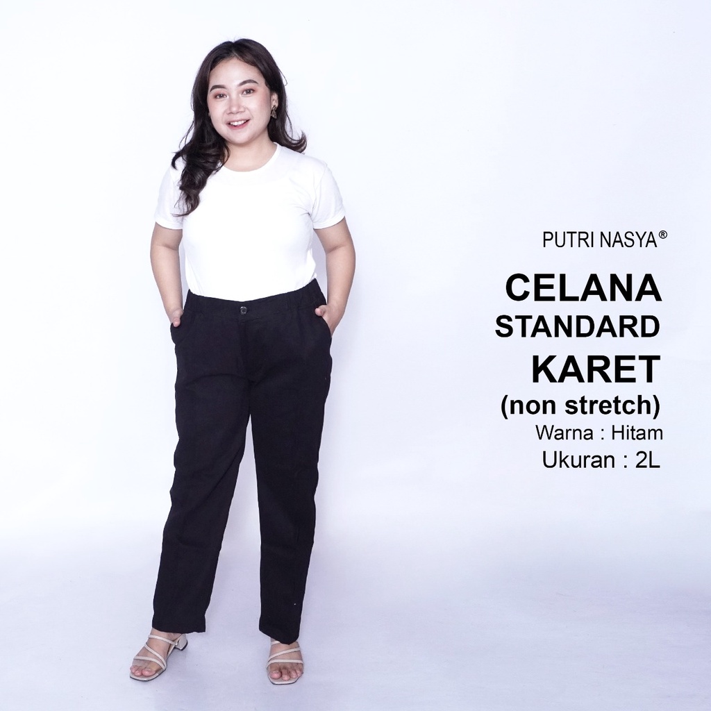 Celana Kerja Kantor Standard Karet (NON STRETCH) Jumbo Wanita / Celana Wanita Super Big Size / Celana Bahan Formal Seragam Wanita Big / 8L,6L,5L,4L,2L,XL, all size / Celana Karet Kekinian Model Terbaru Trendy / Celana Katun Kerja Kantor Super Big Wanita