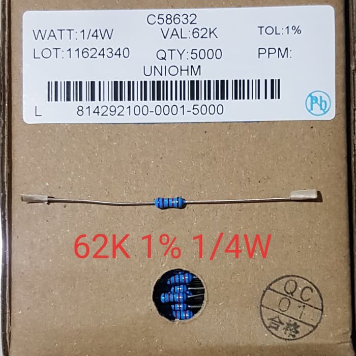 Resistor 62K 1% 1/4W MF Taiwan