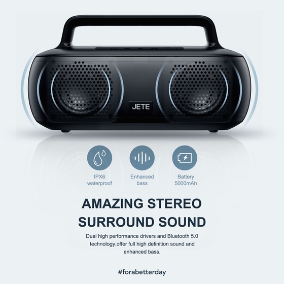 Speaker Bluetooth Portable Jete S8 Surround Deep Bass IPX6 Garansi 2th