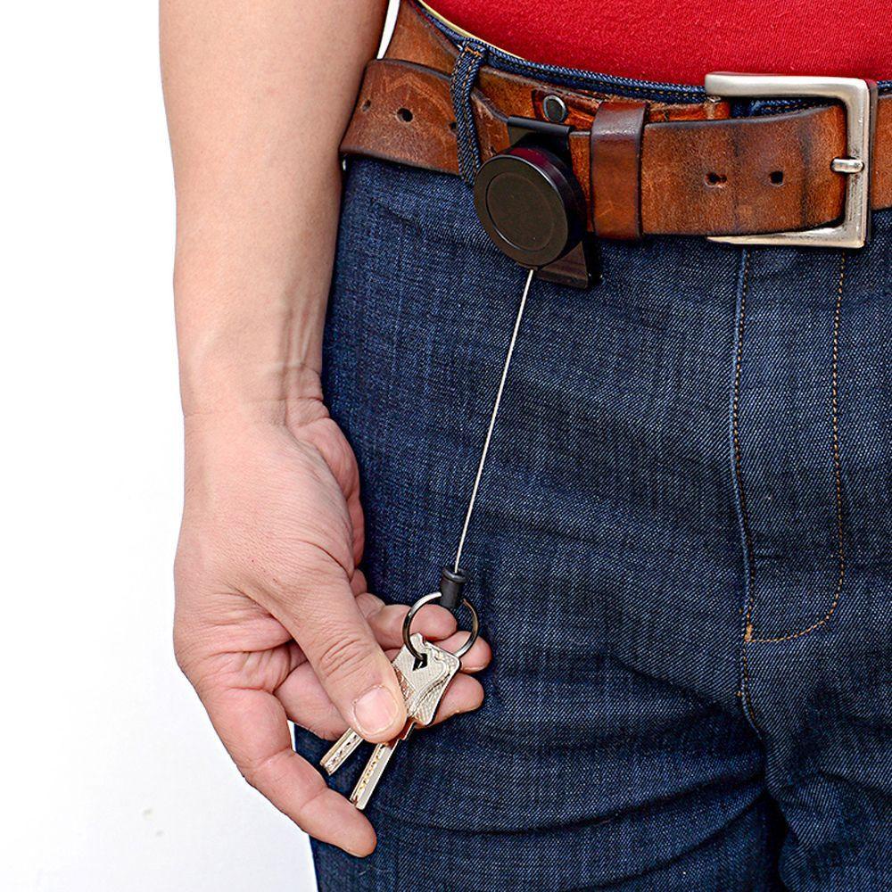 QUINTON Gantungan Kunci Pengembalian Ditarik Tahan Lama Mudah Ditarik Gesper Name Tag Metal Reel Multitool Carabiner Klip Kawat Baja ID Card Badge Holder