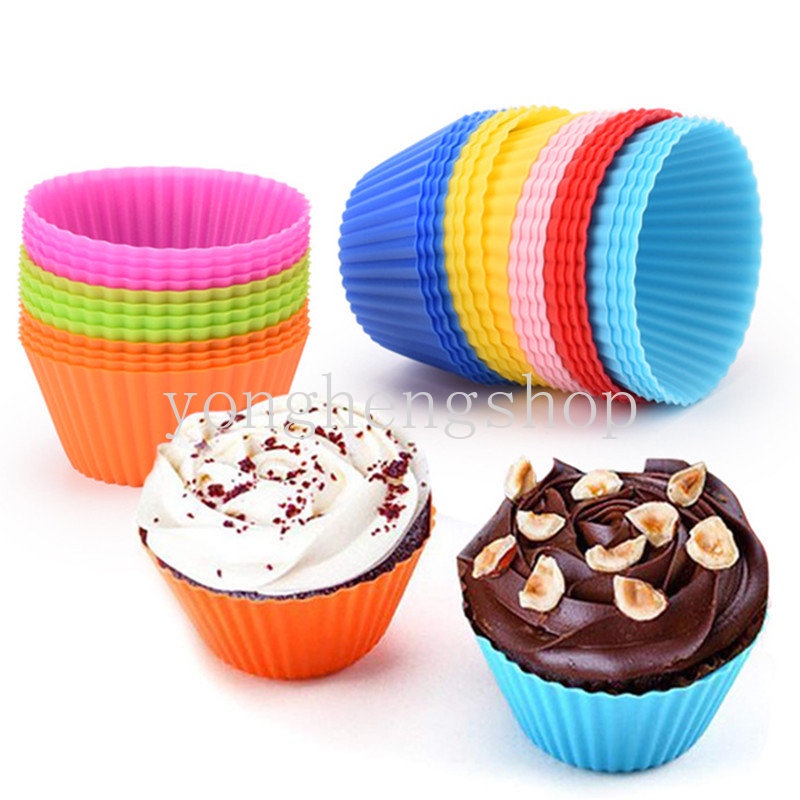 1 Pc Cetakan Kue Cupcake Bentuk Bulat Bahan Silikon Anti Lengket Dapat Digunakan Kembali Untuk Pesta