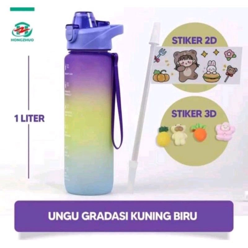 botol minum motivasi tutup flip 1 liter rainbow gratis stiker 3d&amp;2d