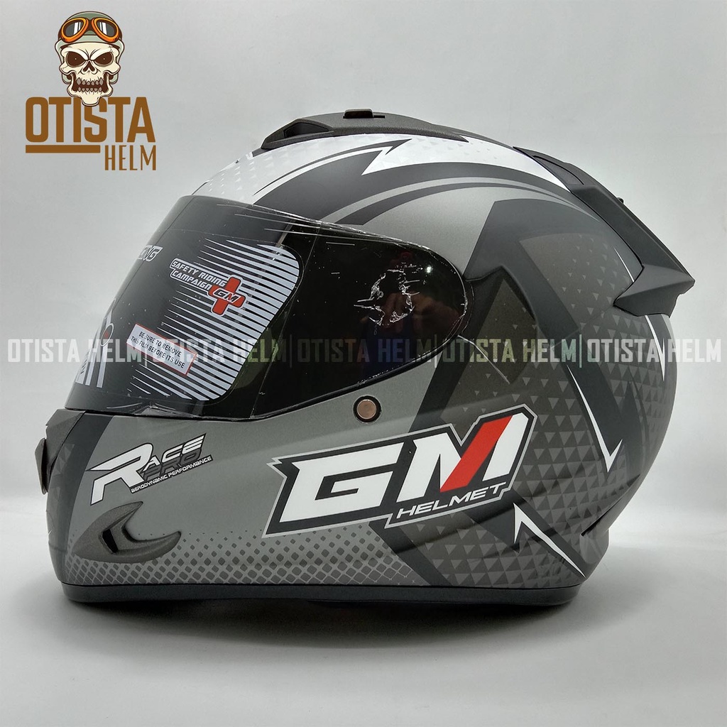 Jual Helm Fullface Gm Race Pro Corak Flash Black Silver Doff Single