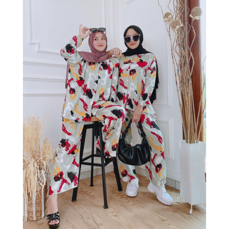 SUPER JUMBO LD 130 ONE SET RAYON SALSA / SETELAN PIYAMA KATUN RAYON / SETCEL PAJAMAS TIEDYE TIE DYE