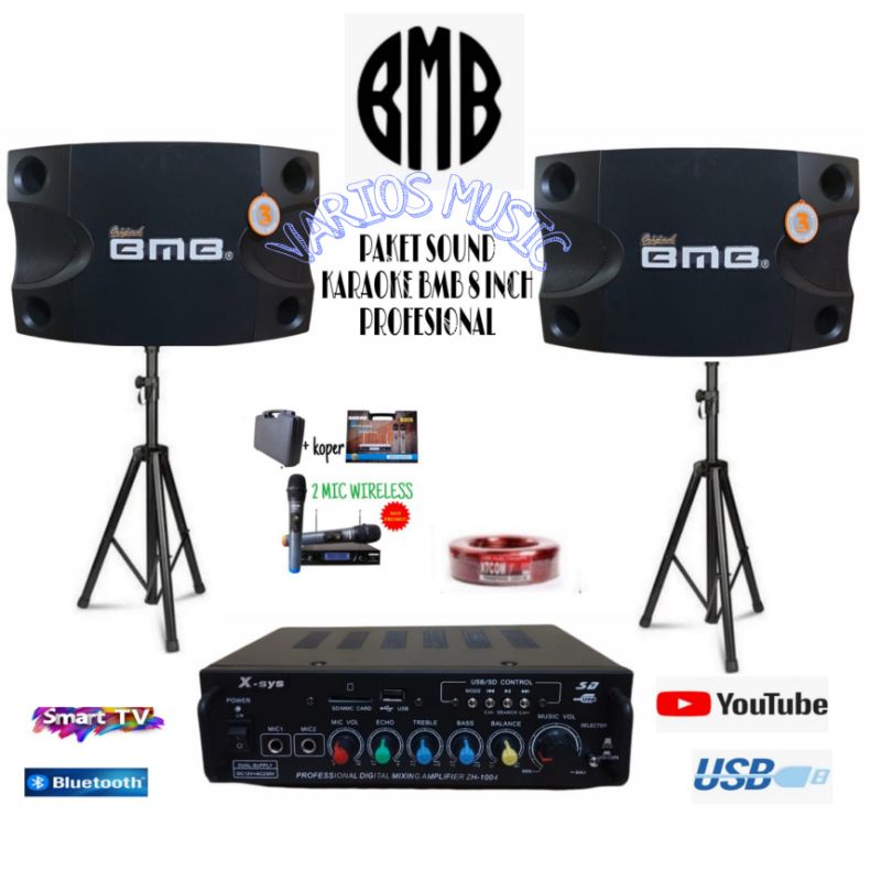 PAKET KARAOKE SOUND SPEAKER BMB 8INCH ORIGINAL AMPLIFIER BLUETOOTH
