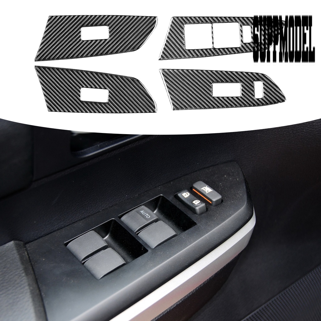 Suppmodelx 4Pcs / Set Sticker Dekorasi Panel Switch Jendela Mobil Toyota Tundra 2014-2018 Bahan Serat Karbon Kuat