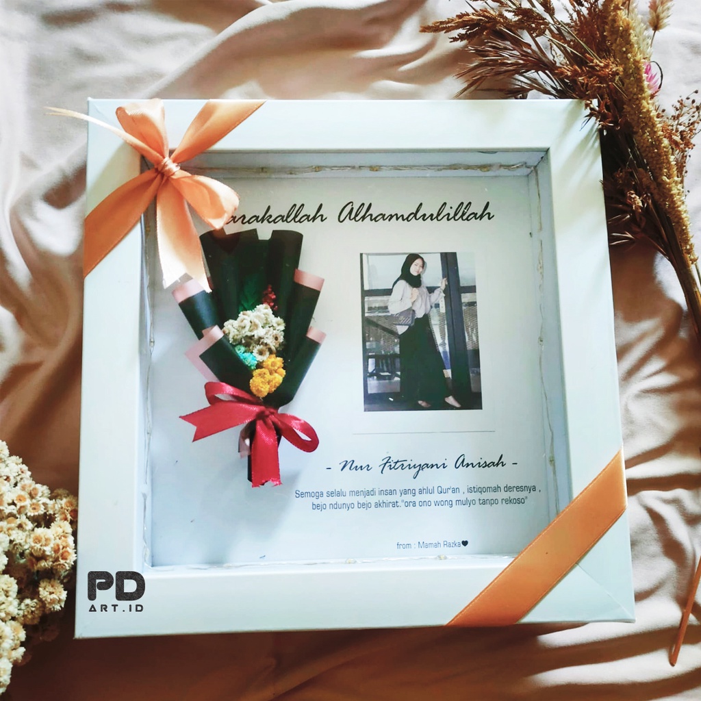 1 Paket Kado Ulang Tahun / Dried Flowers Frame 3D / Bingkai Foto Aesthetic Ada Lampunya