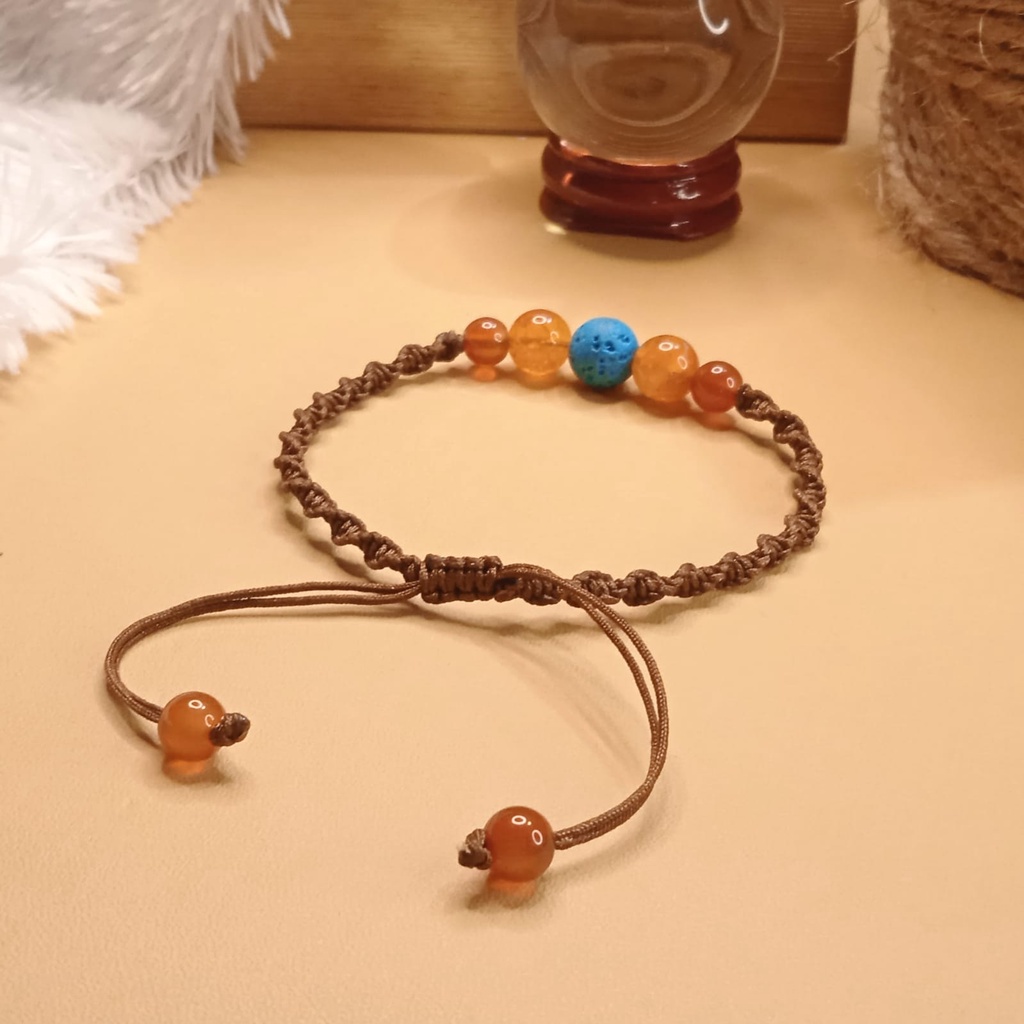 Gelang Anyam Musim Panas Batu Lava Biru dan Carnelian