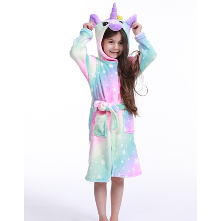 KIMONO PIYAMA KOSTUM Bahan Flannel UNICORN KID BATH BAJU MANDI ANAK