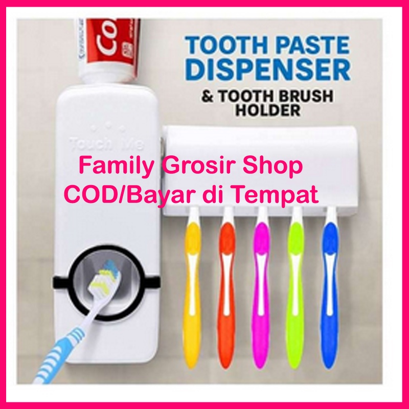 1 Set DISPENSER ODOL + TEMPAT SIKAT GIGI Rak Kamar Mandi Toothpaste Penjepit Brush Holder Organizer