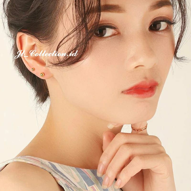 Anting Pentol Anting Tusuk Pentol Silver Emas Anting Tusuk bola Anting tusuk Bulat pentol Titanium s