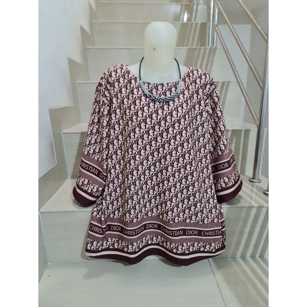 Blouse Scuba Premium Import Jumbo 2XL-3XL-Motif N - Marun