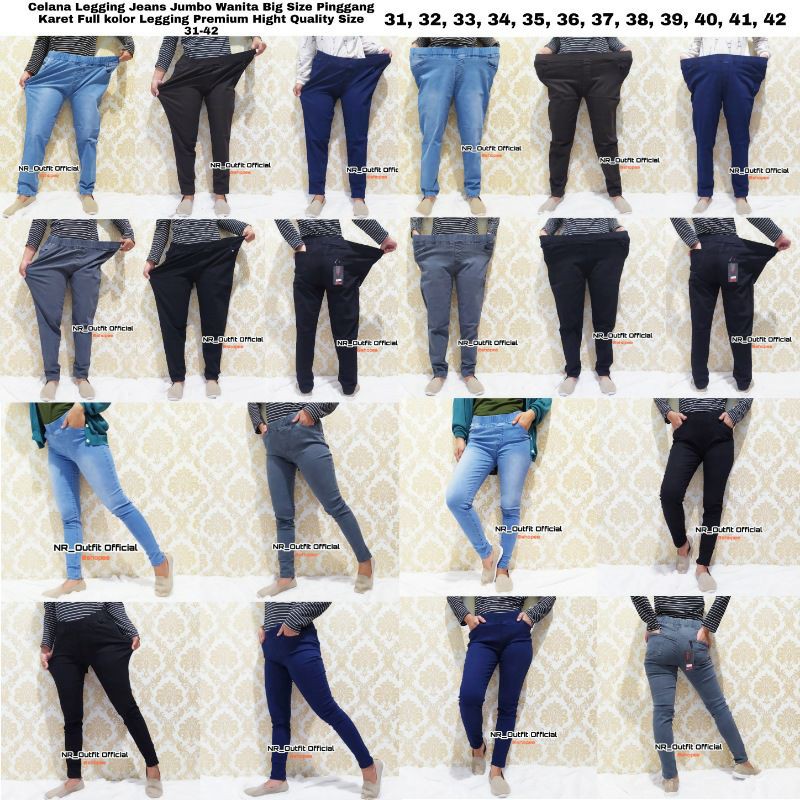 Legging Jeans Panjang Jumbo Wanita Big Size Pinggang Full Karet Leging Premium Hight Quality 31-42