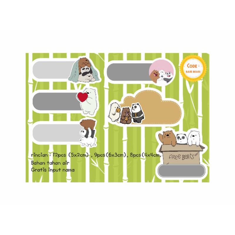 

STICKER LABEL NAMA CUSTOM character BAREBEARS