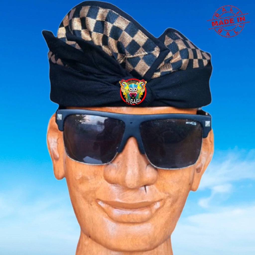 Udeng Bali Hitam Polos Tepi Kotak Emas Setengah Jadi - Ikat Kepala Pria Udeng Bali - Belangkon Bali