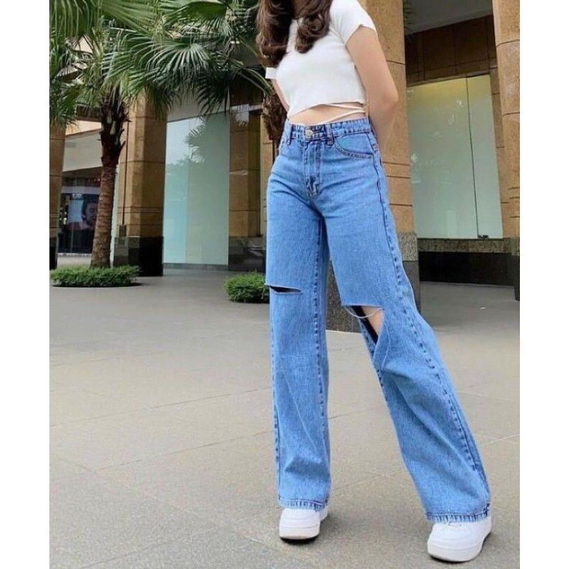 High waist kulot jeans wanita ripped /kulot jeans ripped