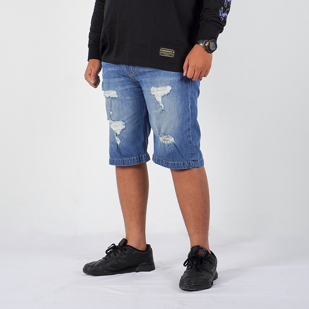 HIGHEST Celana Pendek Jeans Ripped Pria Bigsize Jumbo Original Hd7