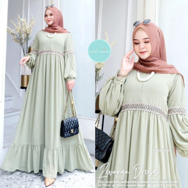 ZEVANYA DRESS BY EDELWEISS // GAMIS MUSLIM CERUTY  MIX RENDA BORDIR