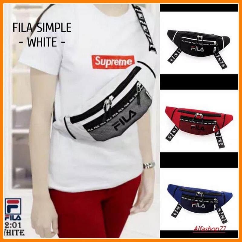 Tas Selempang Pria Waistbag Wanita Supreme Fila Cewek Cowok Import - Hitam