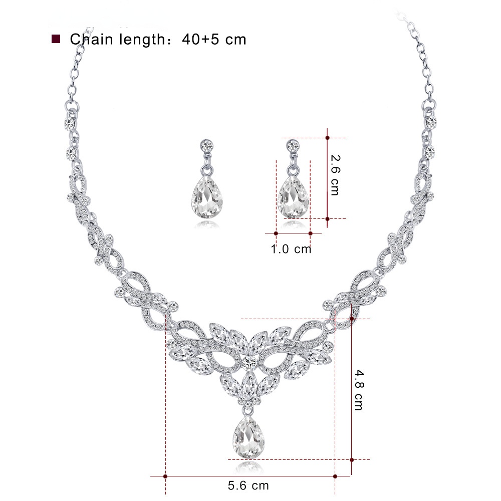 Set Perhiasan Kalung Anting Bahan Alloy Aksen Kristal Untuk Aksesoris Pernikahan