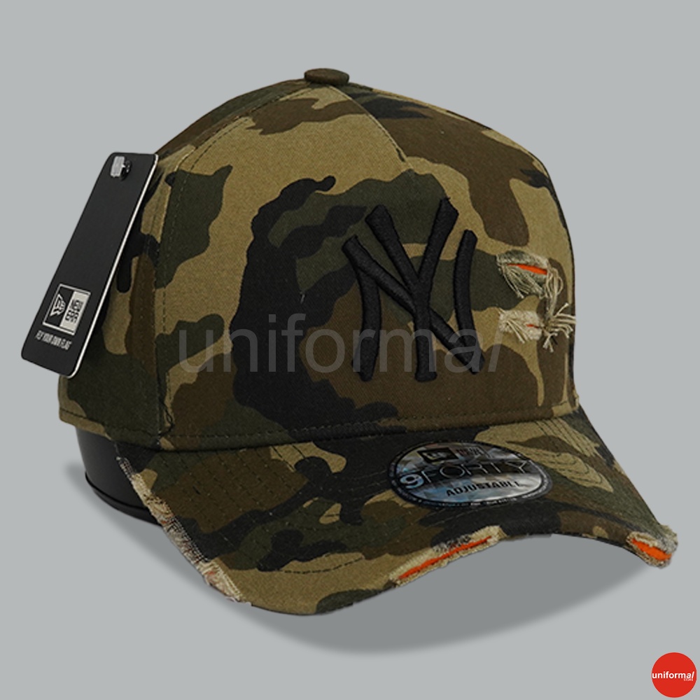 Topi Grade ORI Import Baseball Hat Damage Ripped Sobek NY , Topi Bisbol Cap Loreng Camo, Biru Hitam Pria Dewasa Ori Distro, YN Murah Premium 100% Anak Laki Wanita Unisex Bordir Polos Besball Bassball Basball