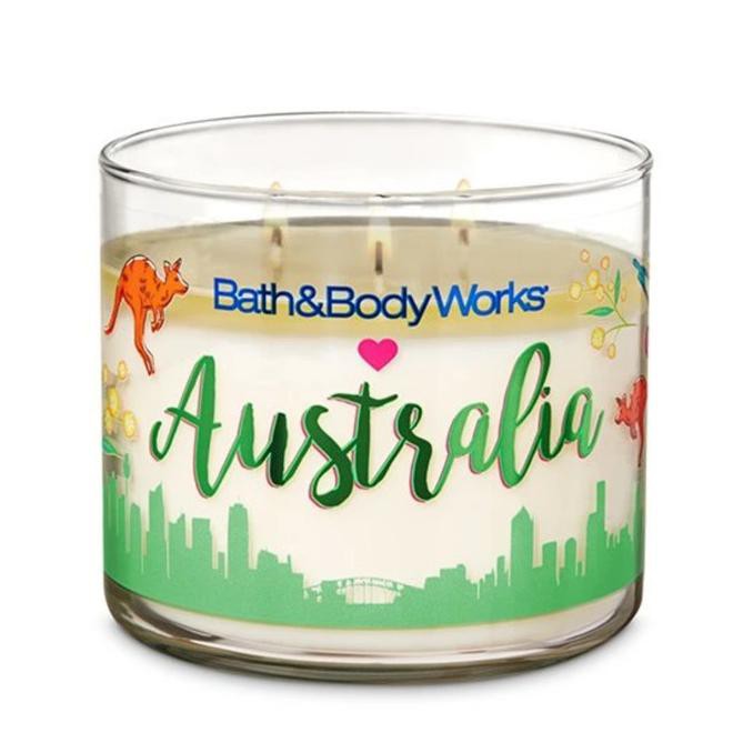 Bath and Body Works 3 wick Candle Australia Eucalyptus Rain Lilin