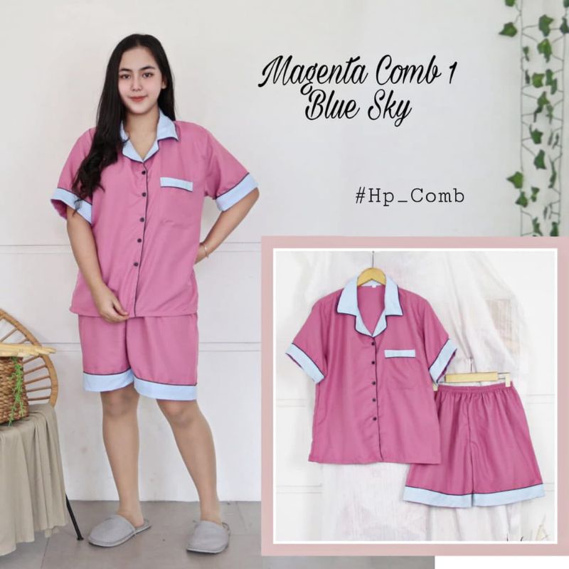 Baju Tidur Piyama Wanita Dewasa Piyama Baju Santai Motif Bunga-HP Magenta