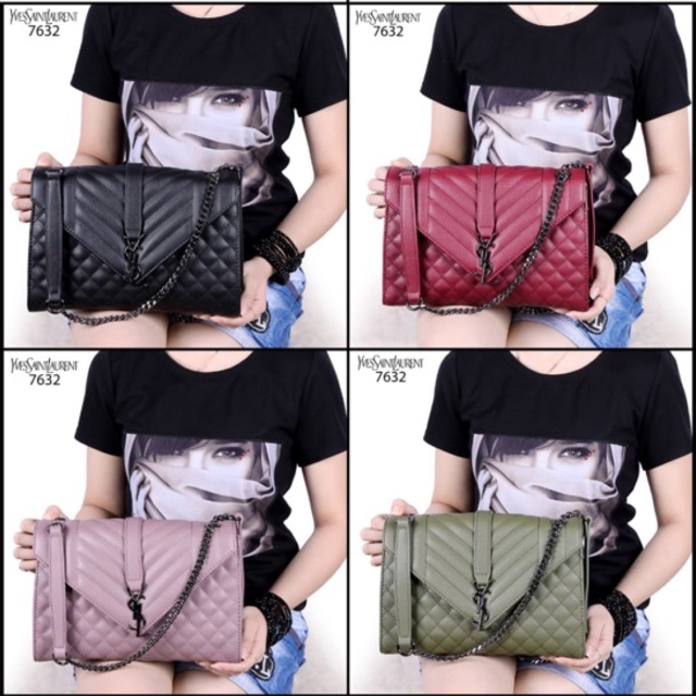 TAS Yves Saint Laurent YSL Medium Monogram Envelope Chain Bag Quilted High Quality Calfskin Leather