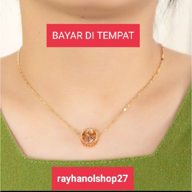 Kalung wanita Titanium liontin huruf A-Z Lapis Emas 22k warna rosegold