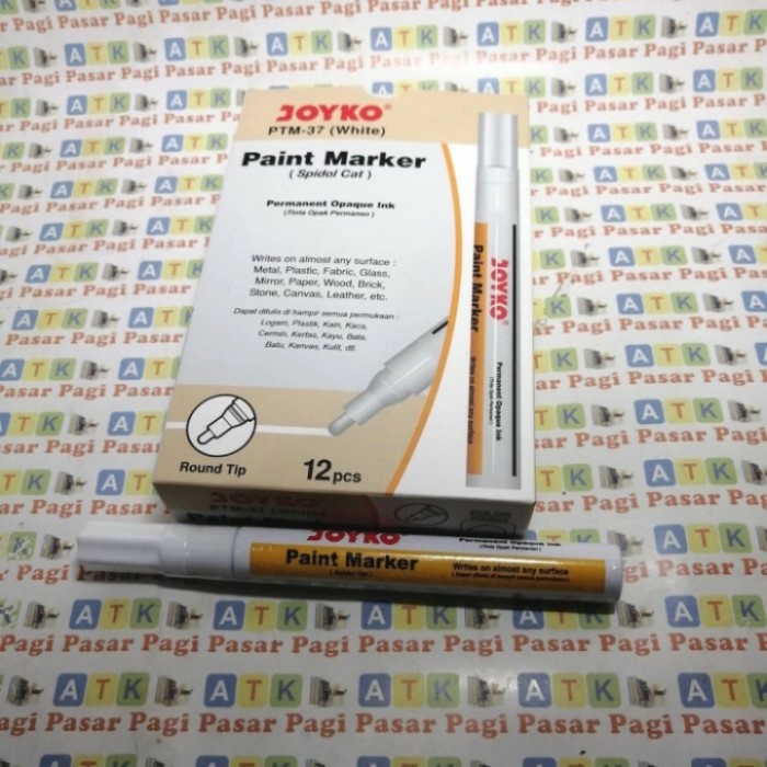 

Lucu Spidol Paint Marker Putih Spidol Cat Permanen Joyko Ptm-37 1Box 12Pcs Gilaa!!!