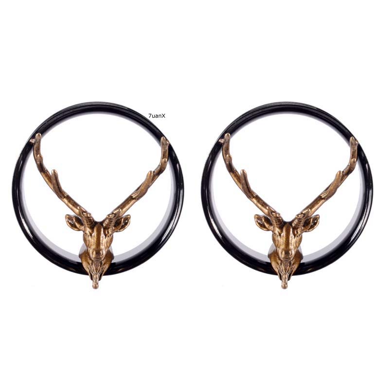 2 Piece Antlers Shape Black Tunnel Earring Lobe Piercing Double Flared 8-25 mm