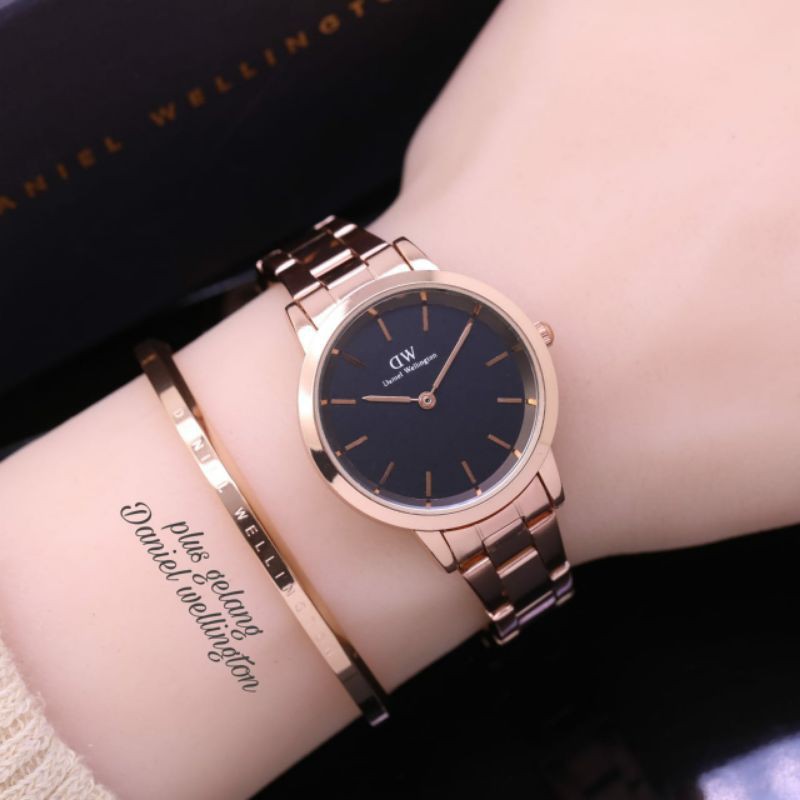 JAM TANGAN WANITA DW RANTAI + BOX - DIAMETER 3 CM - FREE GELANG