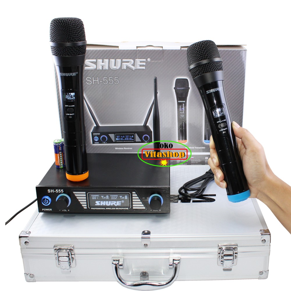 Microphone Wireless Mic Shure SH-555 Mikropon 2 Handle FREE-BOX-KOPER