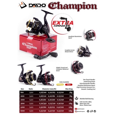 Reel Daido Champion free handle ukuran 800 sampai 4000