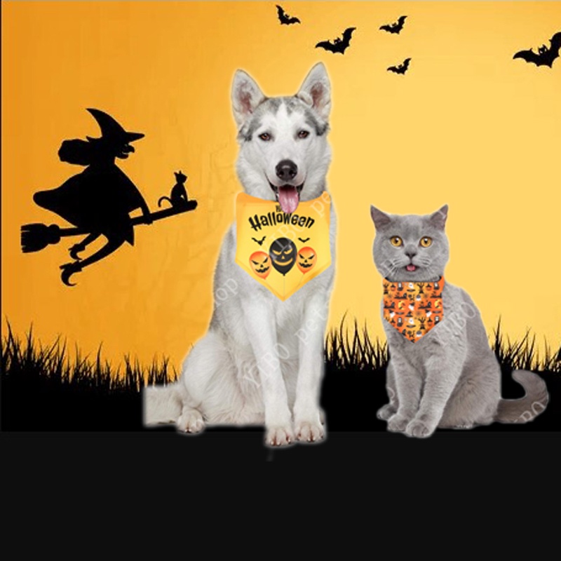 Syal Bandana Anjing / Kucing Peliharaan Bentuk Segitiga Desain Penyihir Untuk Halloween