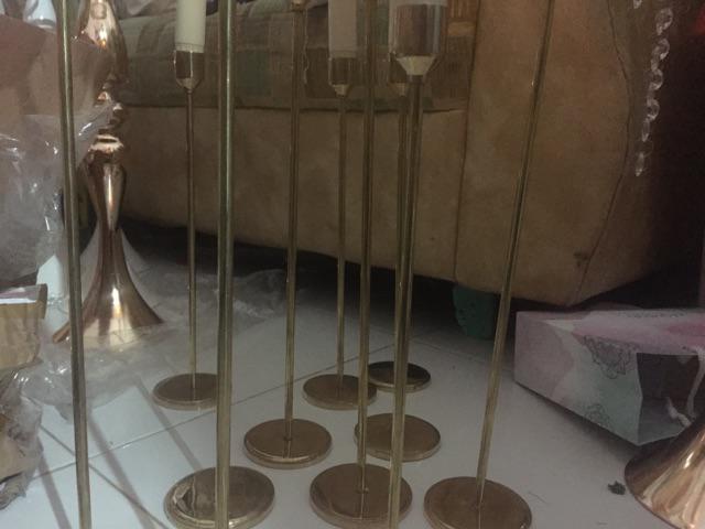 Tempat Lilin Tinggi Polos Minimalis 40 35 30 Cm Set 3 Kuningan Candle Holder - Mk Aluminium