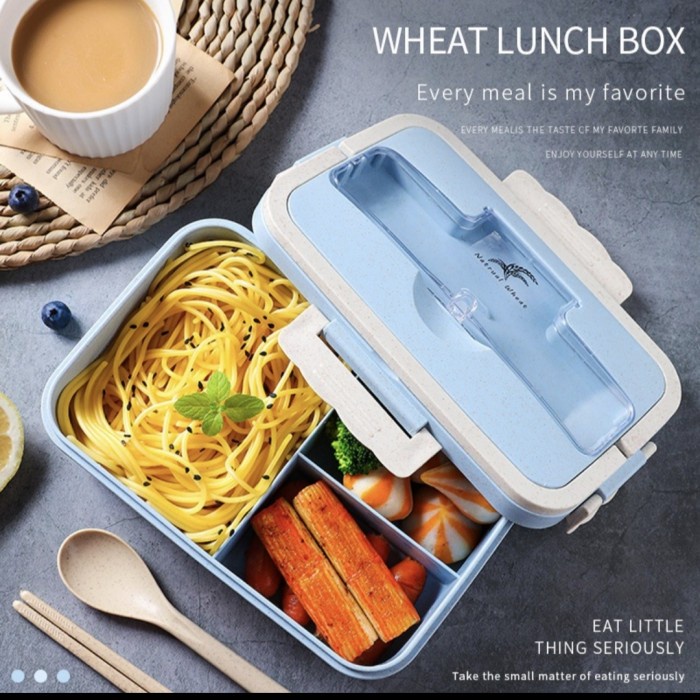 Kotak Makan Jerami Lunch Box Gandum Wheat Tempat Bento Alat Sendok Set