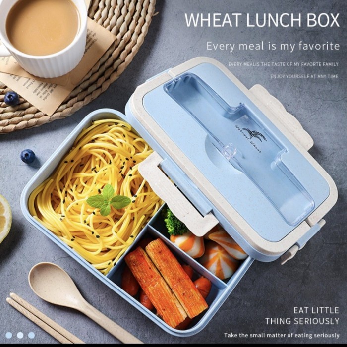 Kotak Makan Jerami Lunch Box Gandum Wheat Tempat Bento Alat Sendok Set