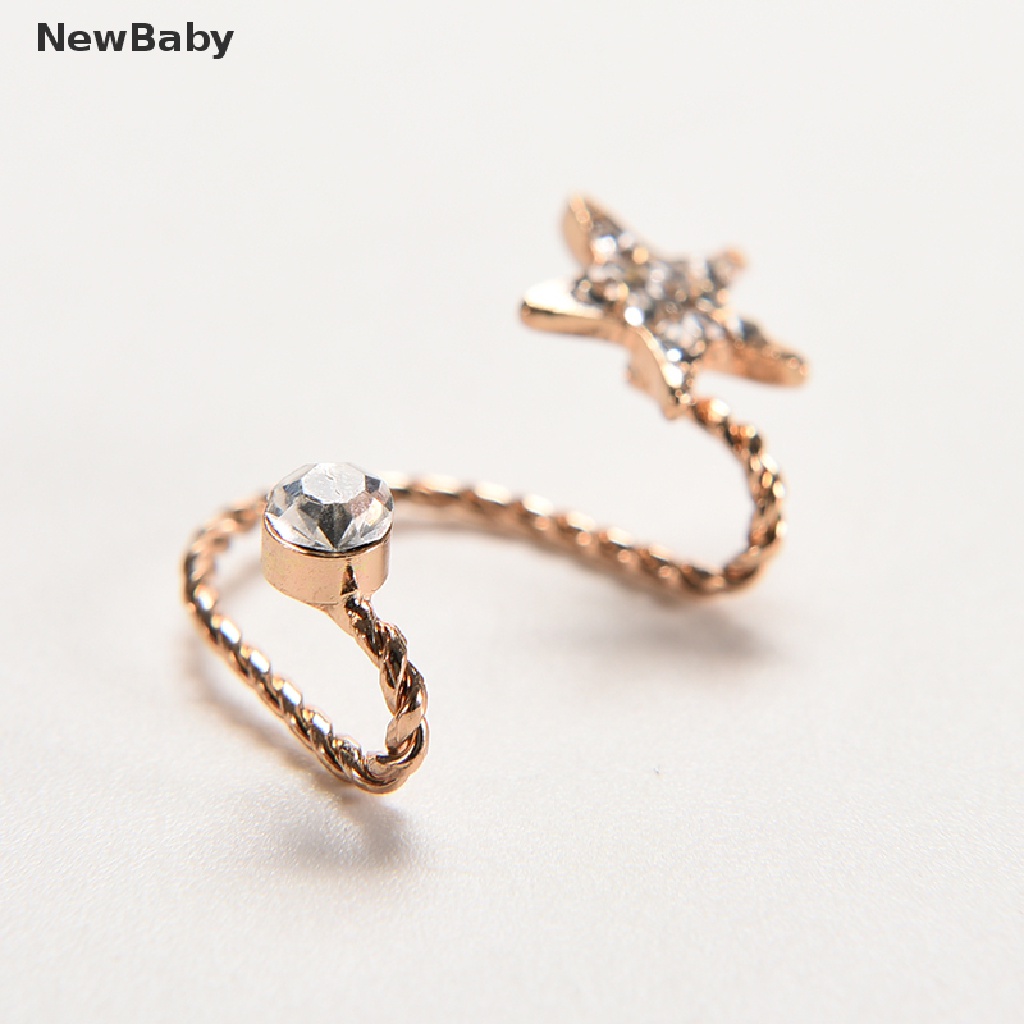 NewBaby Women Fashion Sparkling Crystal Pentagram Ear Clip Trendy Ear Cuffs Stud Earings ID
